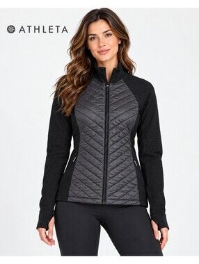 Athleta Womens XL Flurry Force Insulated PrimaLoft Jacket 2.0 Black Full Zip